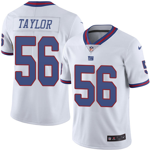 Men's Elite Lawrence Taylor Nike Jersey White - #56 Rush NFL New York Giants